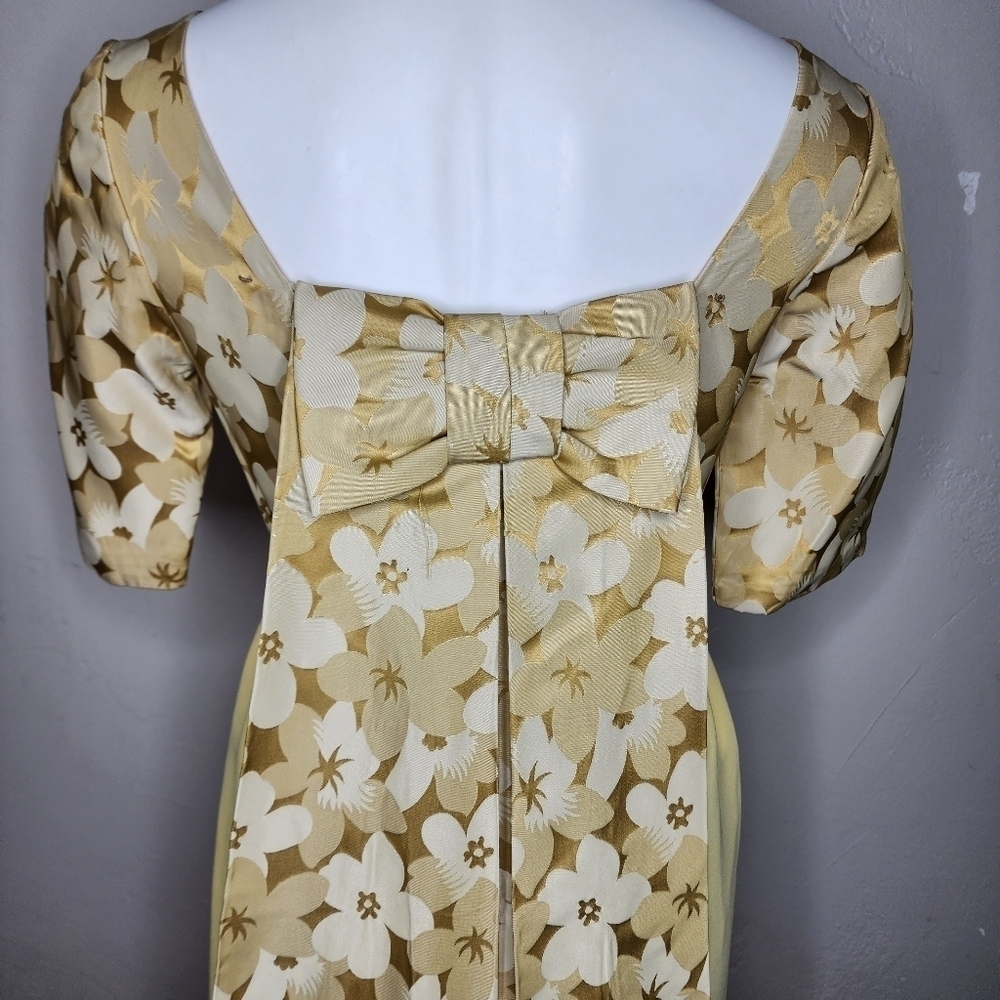 Stunning Vintage Yellow and Gold Brocade and Crepe Maxi Dress With Train - Picture 8 of 17